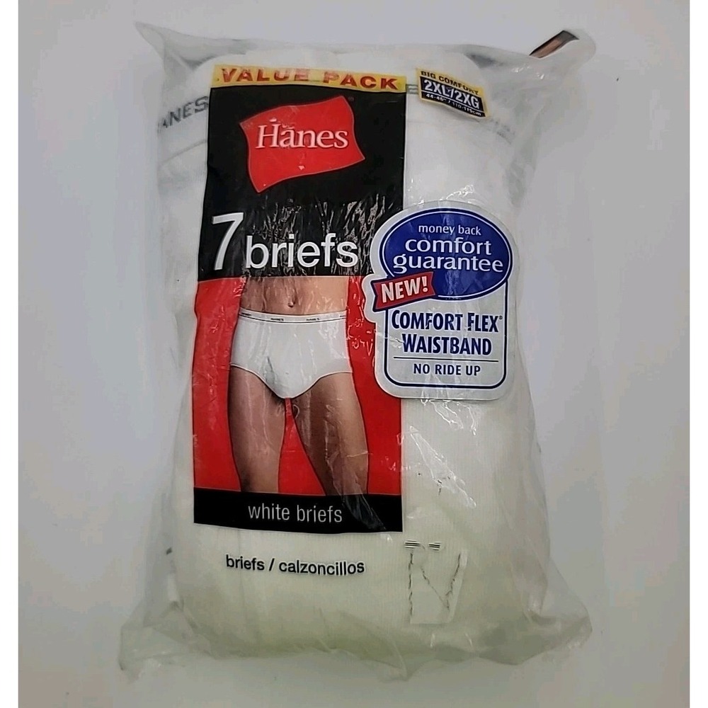 Hanes Men's 2XL XXL 7 Pack Tagless White Briefs Underwear 2008 44-46"